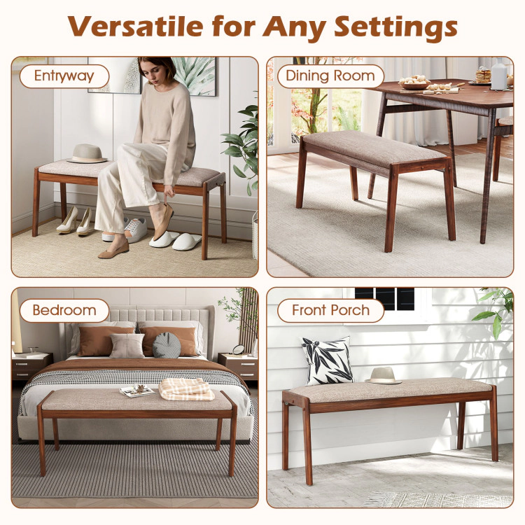 Hivvago 45 Inch Farmhouse Backless Bench with Rubber Wood Legs and Fabric Padded Seat-Beige