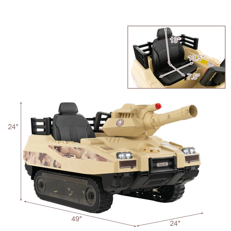 Hivvago 12V Electric Kids Ride On Tank with Rotatable Turret and 8 Missiles for Kids Aged 37-95 Months Old