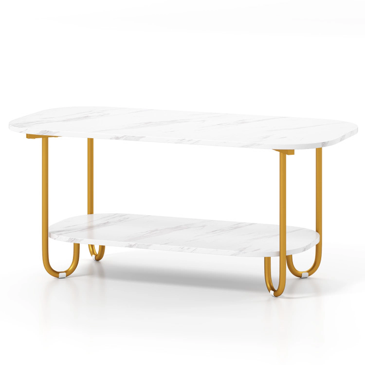 Hivvago Modern 2-Tier Faux Marble Top Coffee Table