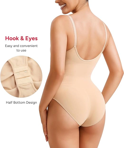 Nebility Women Seamless Scoop Neck Tummy Control Waist Trainer Bodysuit