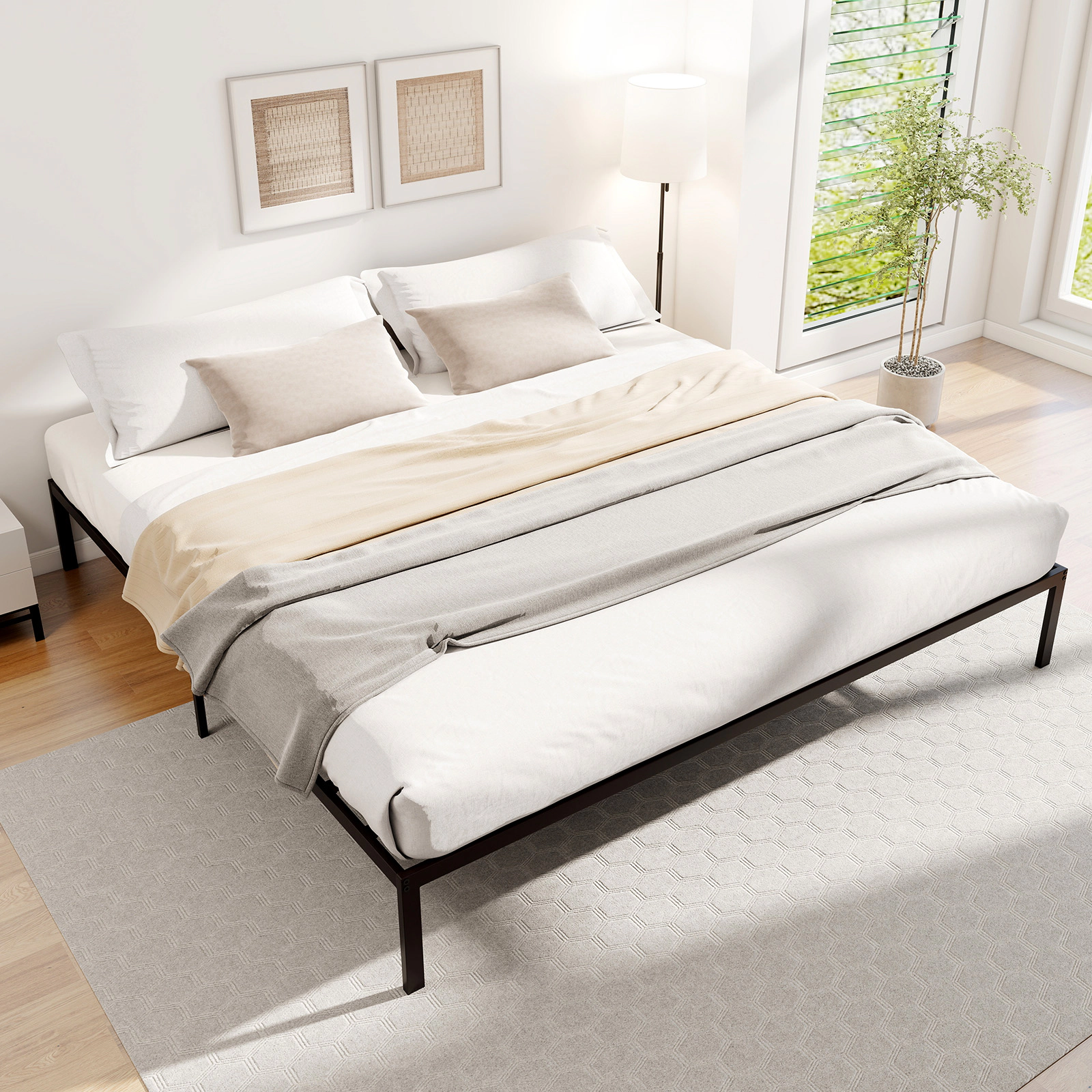 SUGIFT King Metal Platform Bed Frame, Reinforced Steel Slats, 880-lb Capacity, Black
