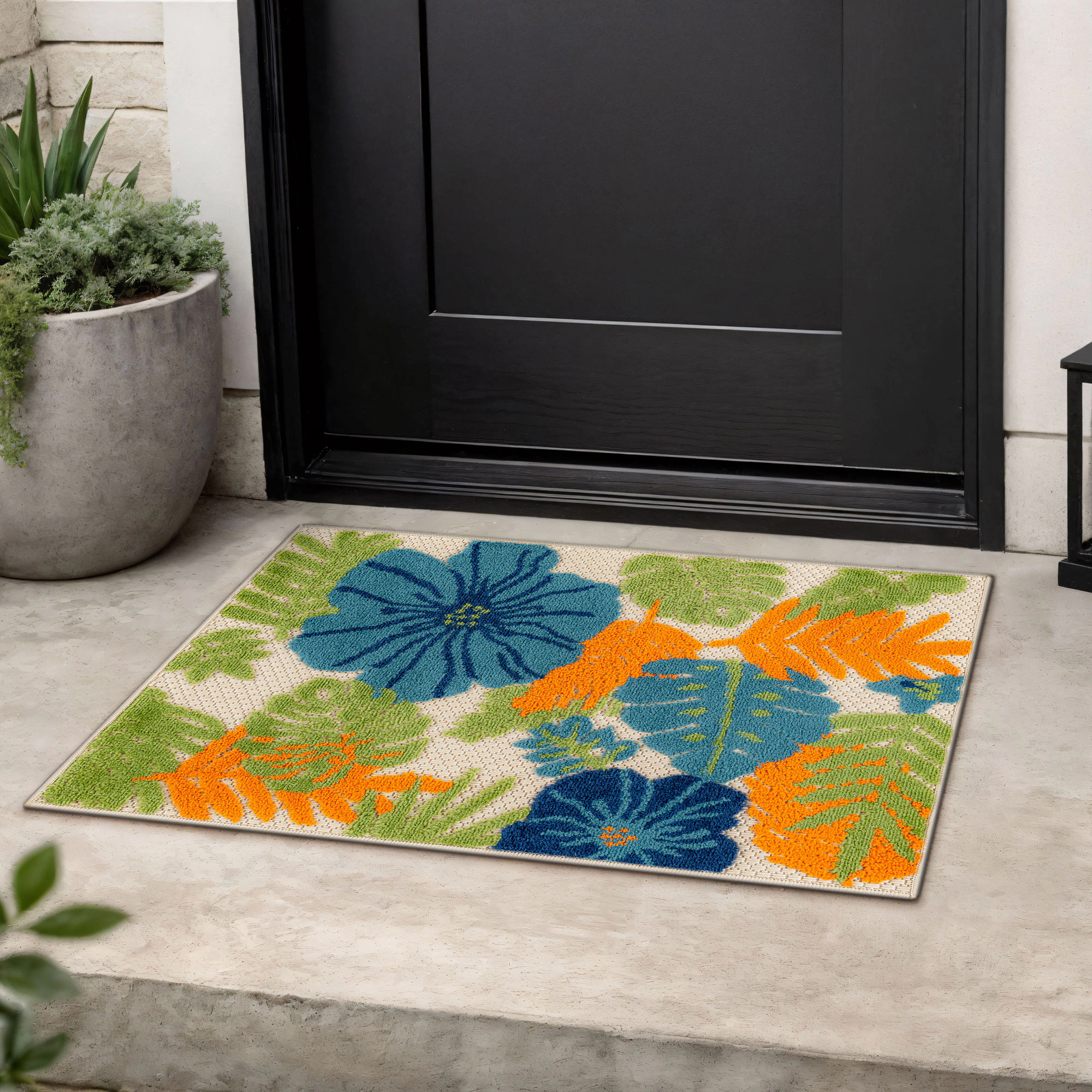 World Rug Gallery Indoor/Outdoor High-Low Textured Area Rug, Tropical Floral, Easy-Clean