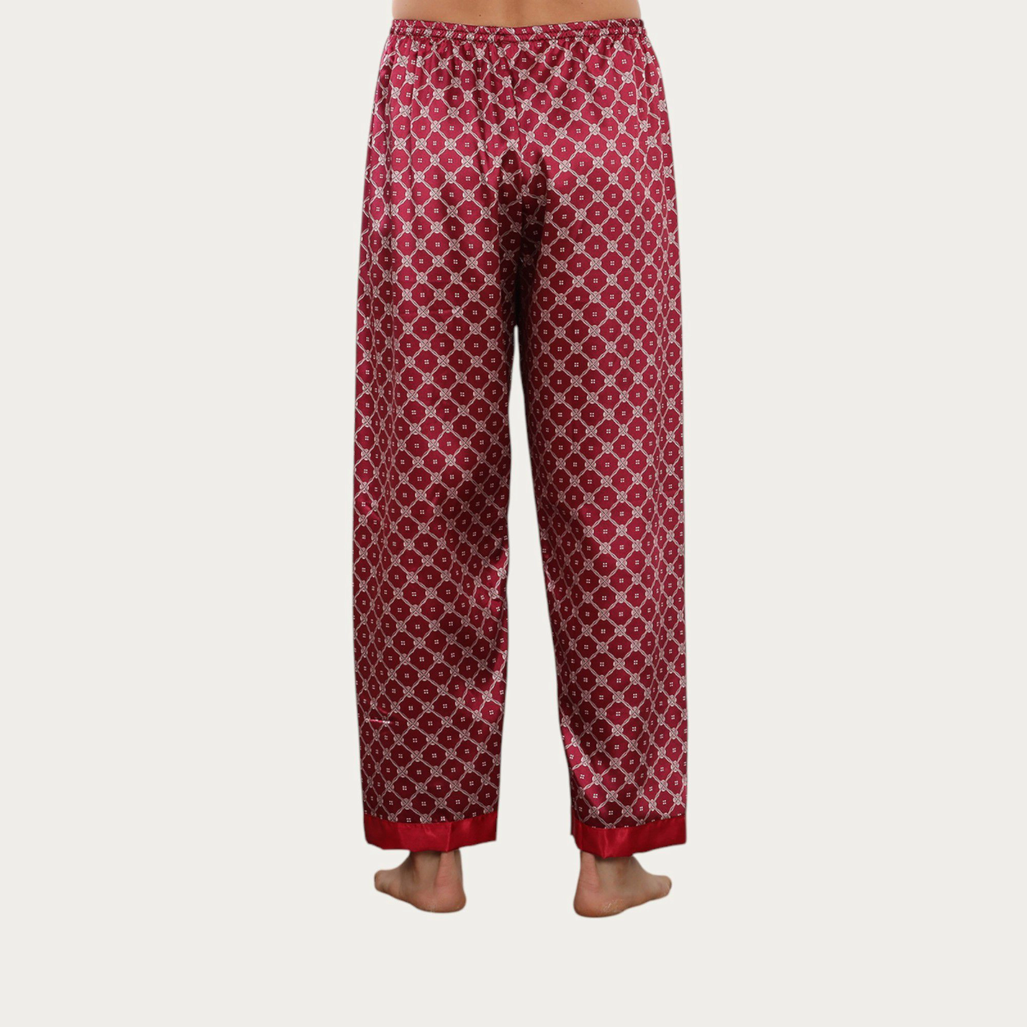 Anna-Kaci Men's Satin Lounge Pants with Geometric Print and Elastic Waistband Design