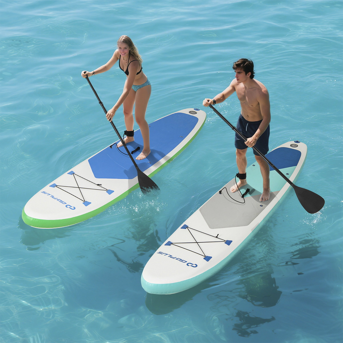 SUGIFT Adult White 11-ft Inflatable Paddle Board with Detachable Fin Ankle Leash and Backpack 30-in W 6-in D