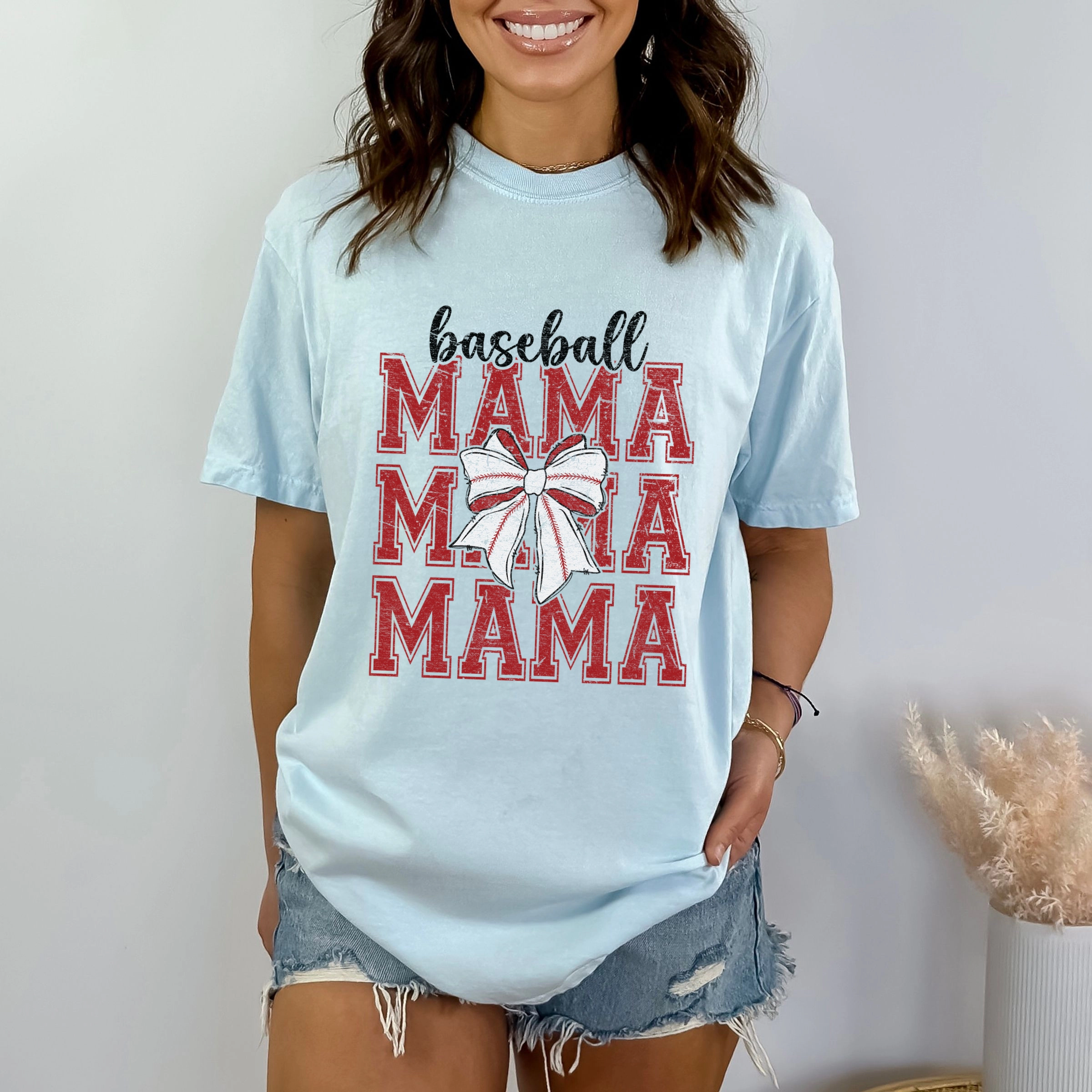 Simply Sage Market - Baseball Mama Stacked Coquette Women's Garment Dyed Graphic T-Shirt