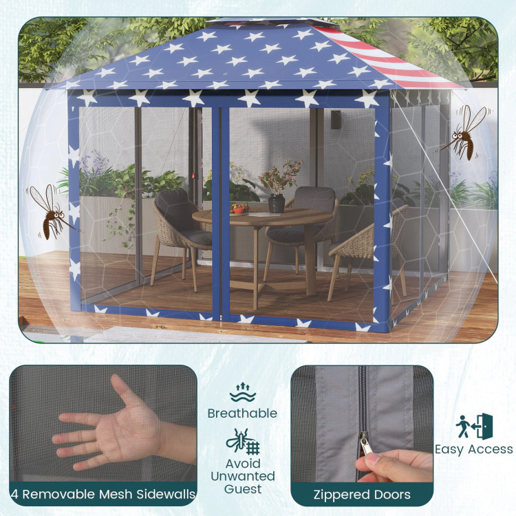 Hivvago 2-Tier Pop-Up Gazebo Tent with Portable Canopy and Mesh Walls
