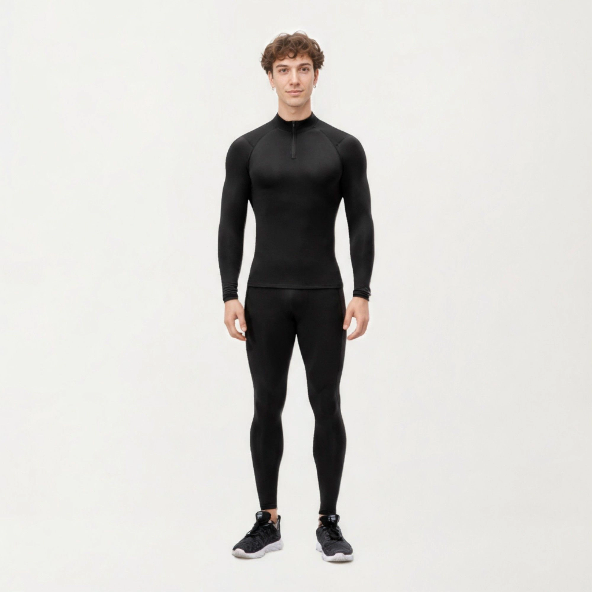Anna-Kaci Men's Long Sleeve Quarter-Zip Compression Athletic Top with Stretch Fabric and Mock Neck