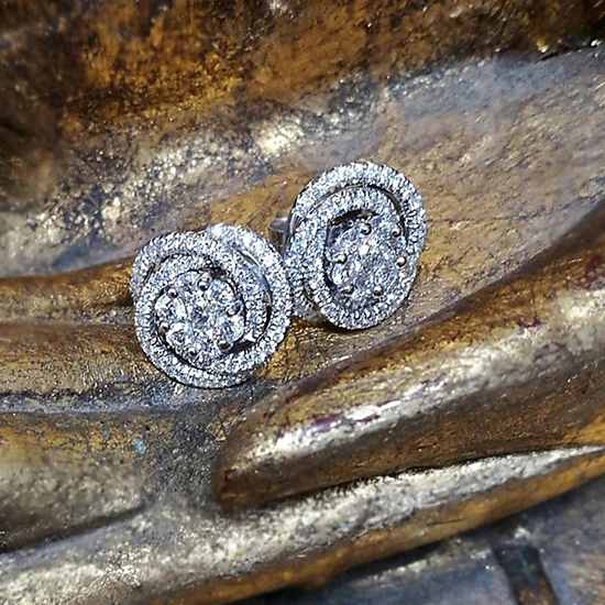Wardrobe Whimsy Womens Double Halo Round Cubic Zirconia Stud Earrings ...