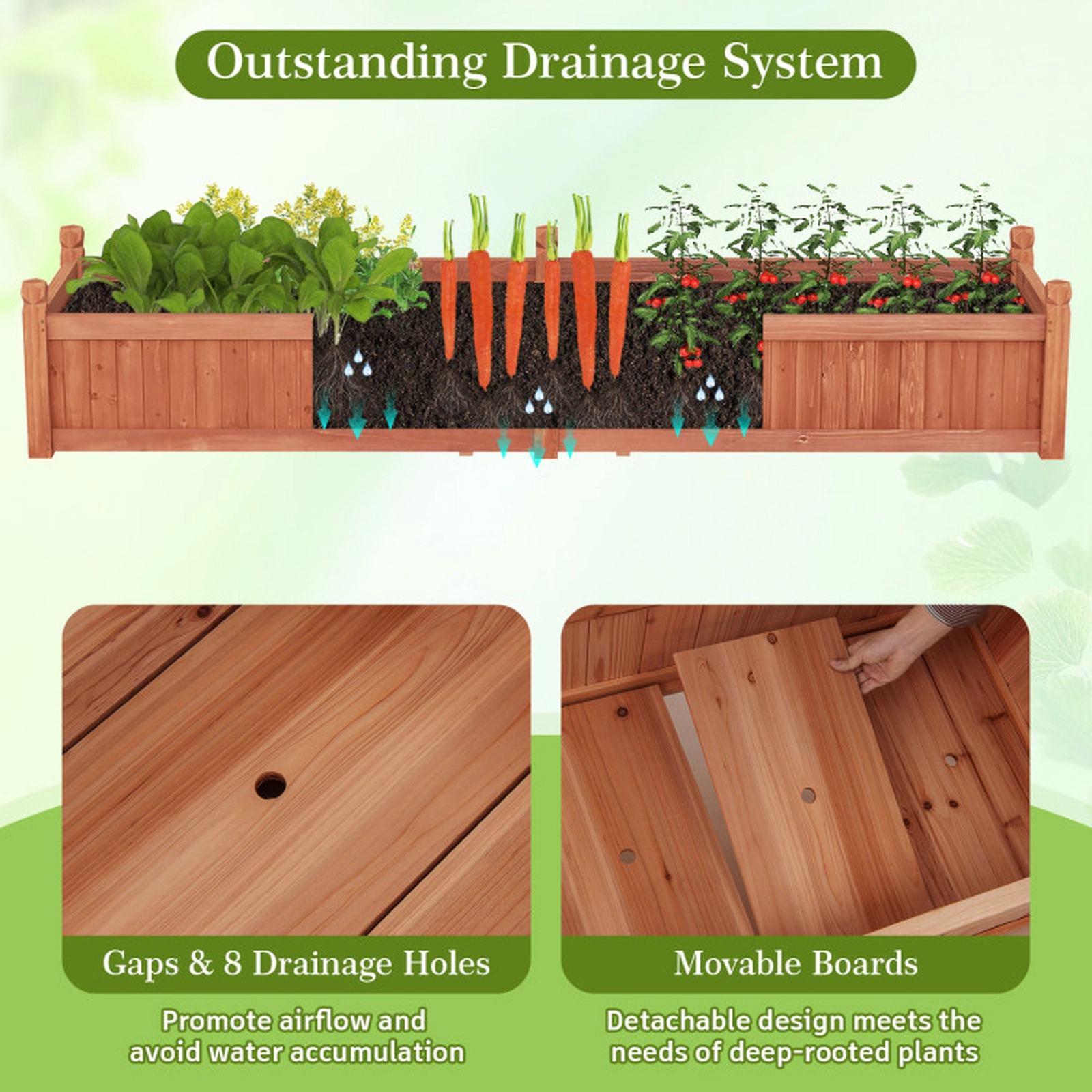 SUGIFT 91-in 110-lb Capacity Rustic Brown Fir Wood Divisible Raised Garden Bed with Non-woven Liner and Legs