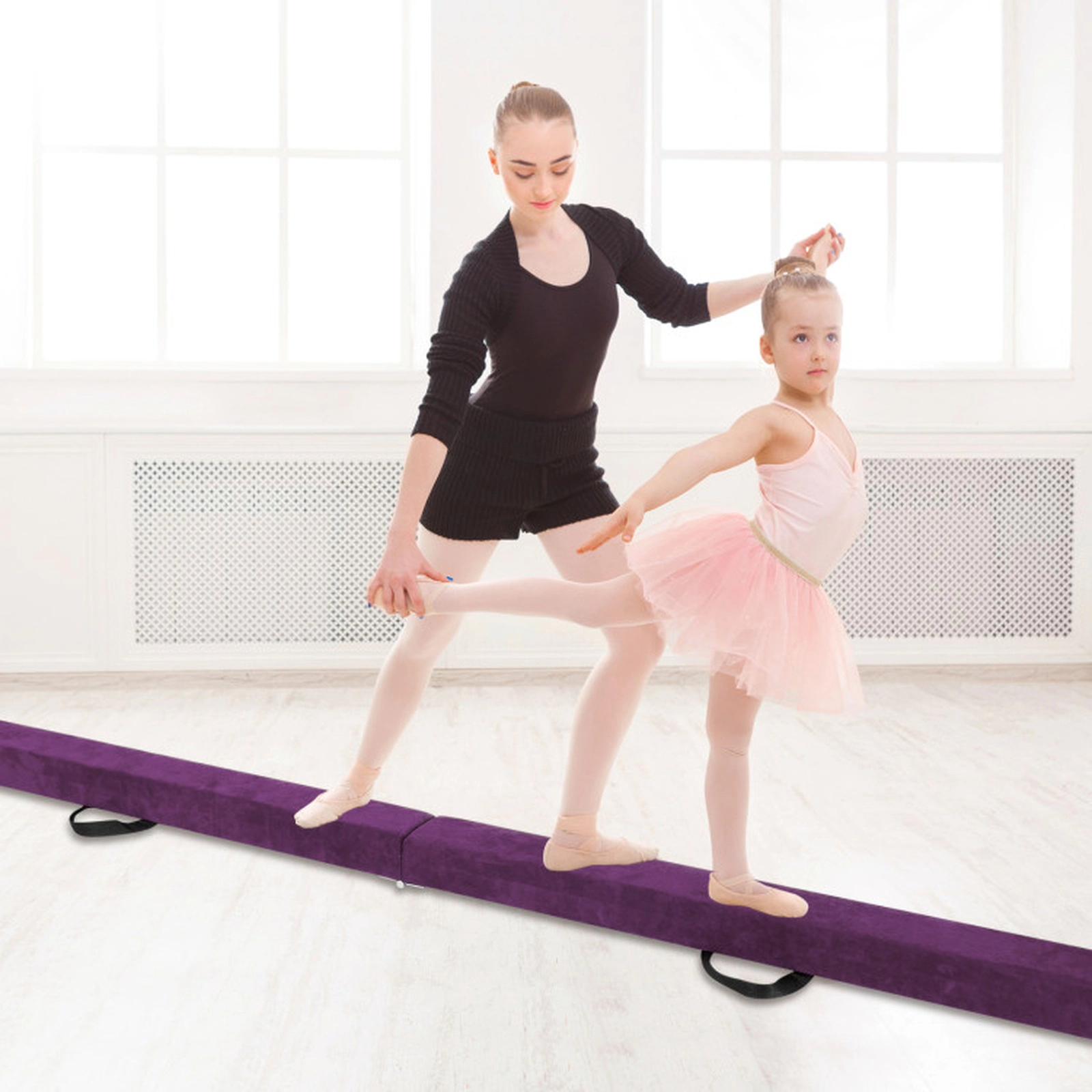 SUGIFT Kids Purple 9-ft Folding Gymnastics Balance Beam with Pine Wood Base Ages 3-10 160-lb User Capacity