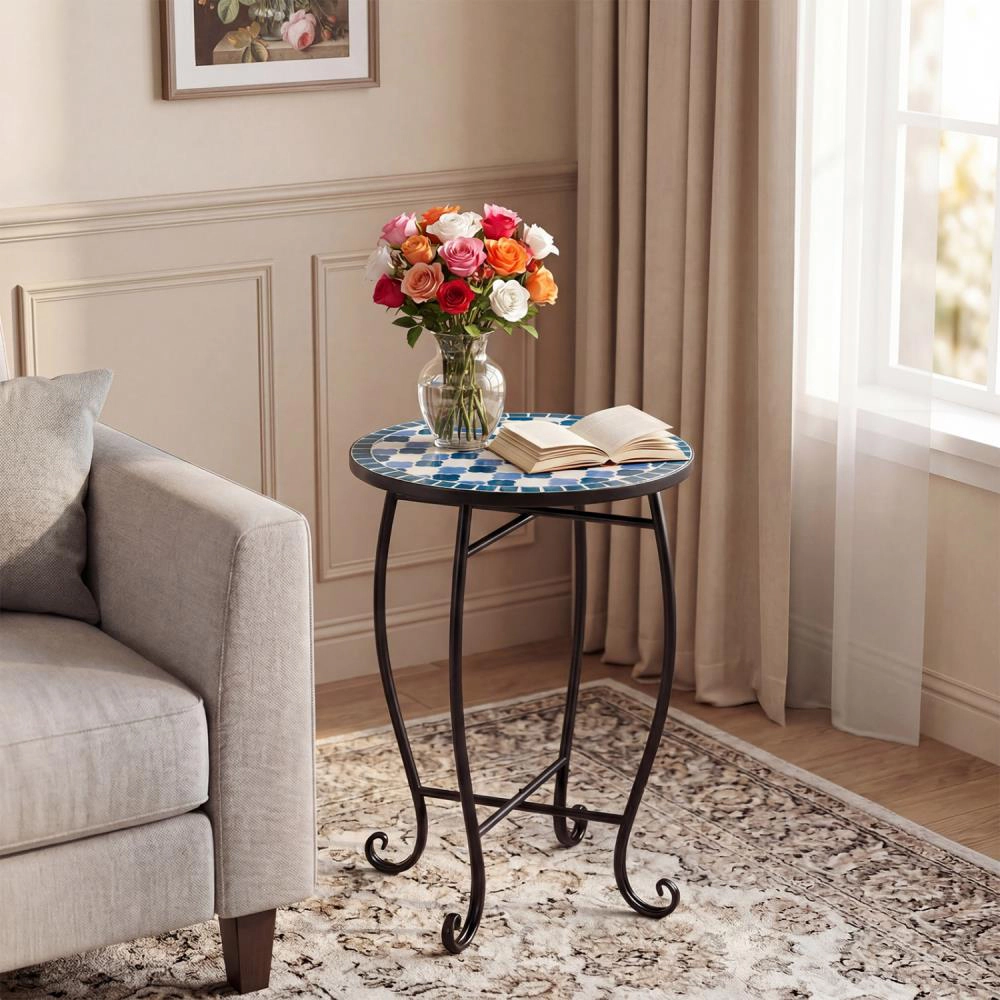 Hivvago 14" Mosaic Patio Accent Coffee End Table