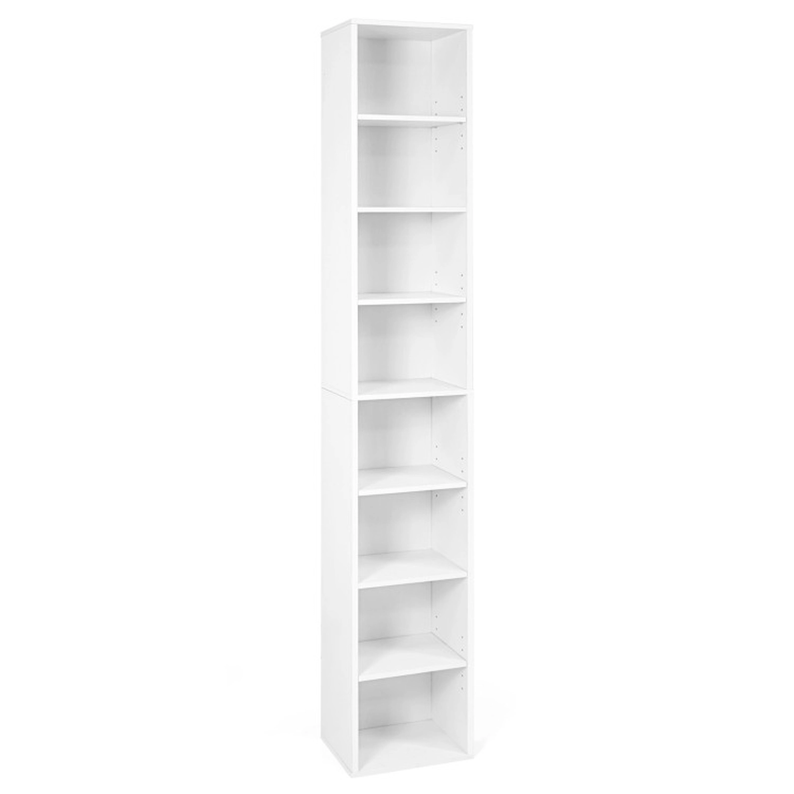 SUGIFT White 8-Tier Narrow Bookshelf 71 in with 4 Adjustable Shelves
