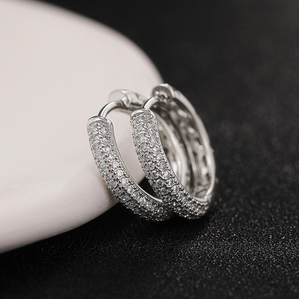 Lightweight White Gold Plated Tiny Round Cubic Zirconia Huggie Hoop Earrings