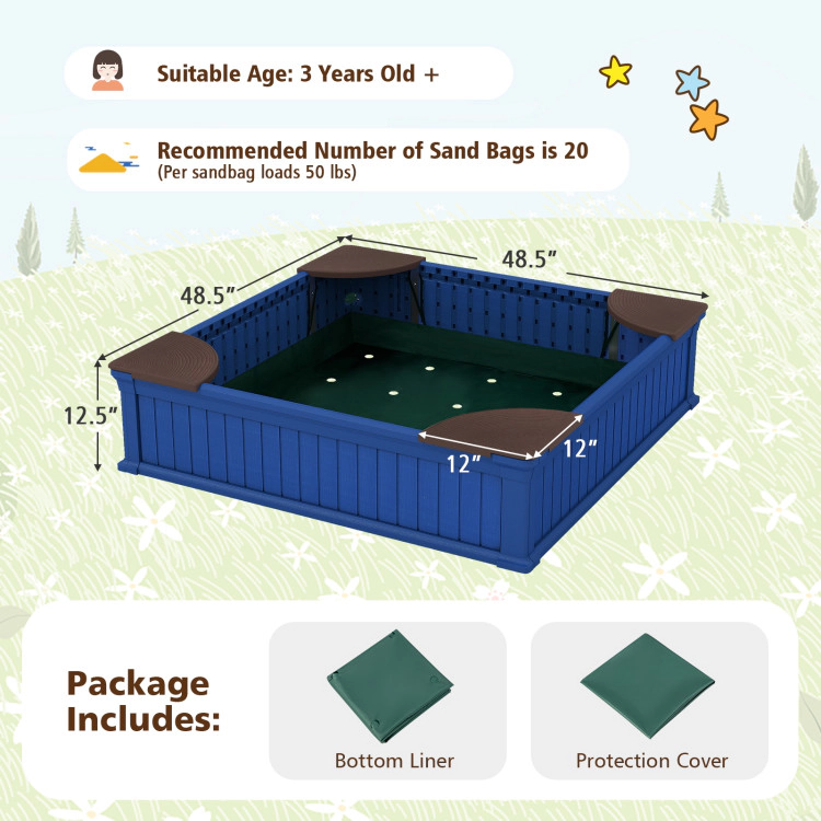 Hivvago Kids Outdoor Sandbox with Oxford Cover and 4 Corner Seats