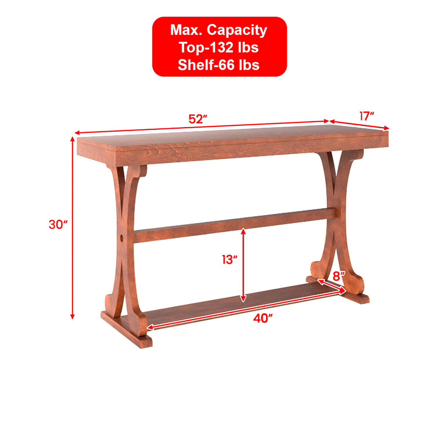 Hivvago Elegant Narrow Hallway Table with Open Shelf and 52-Inch Length