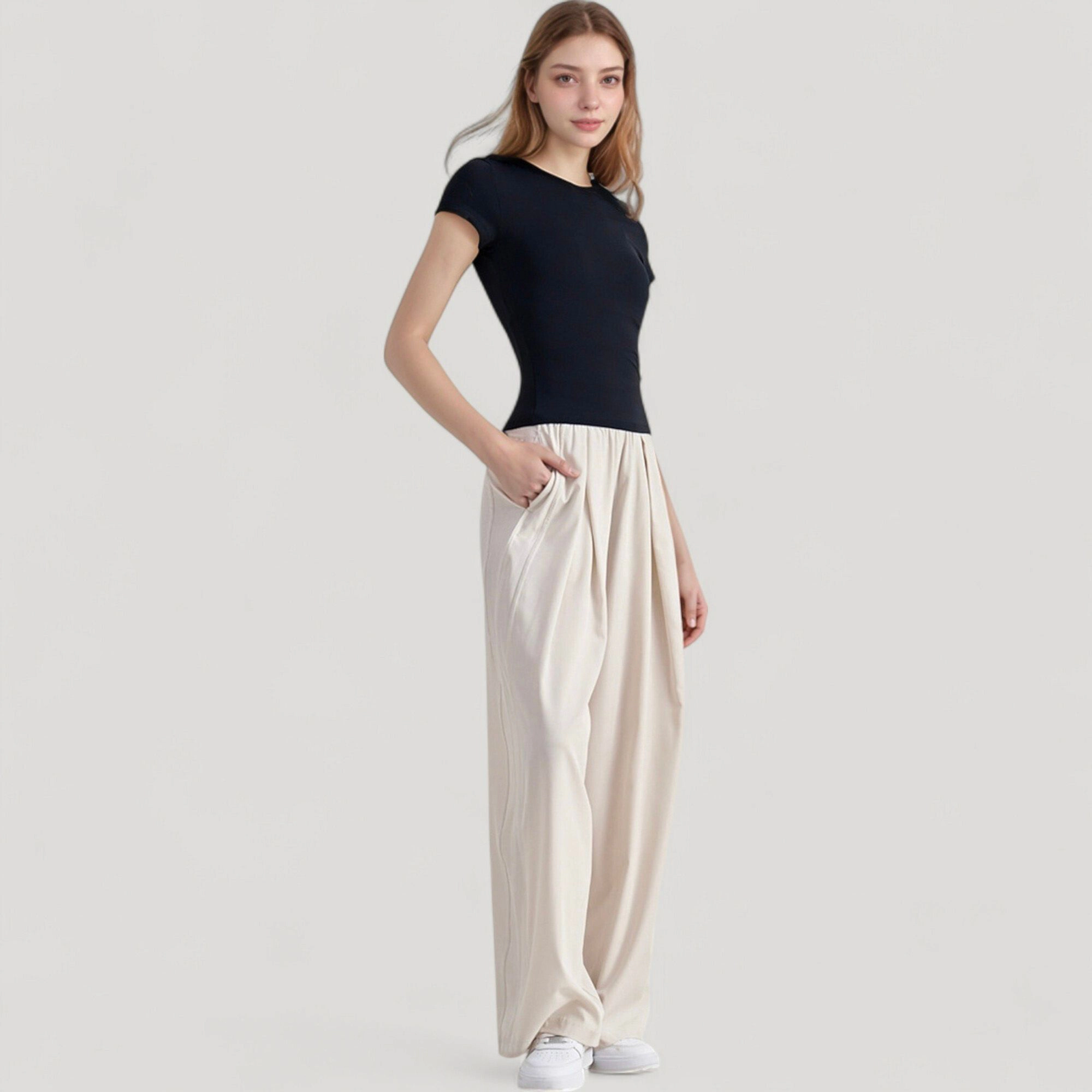 Anna-Kaci Women's Short Sleeve Fitted Crew Neck Top with Stretch Fabric for a Sleek and Comfortable Everyday Look