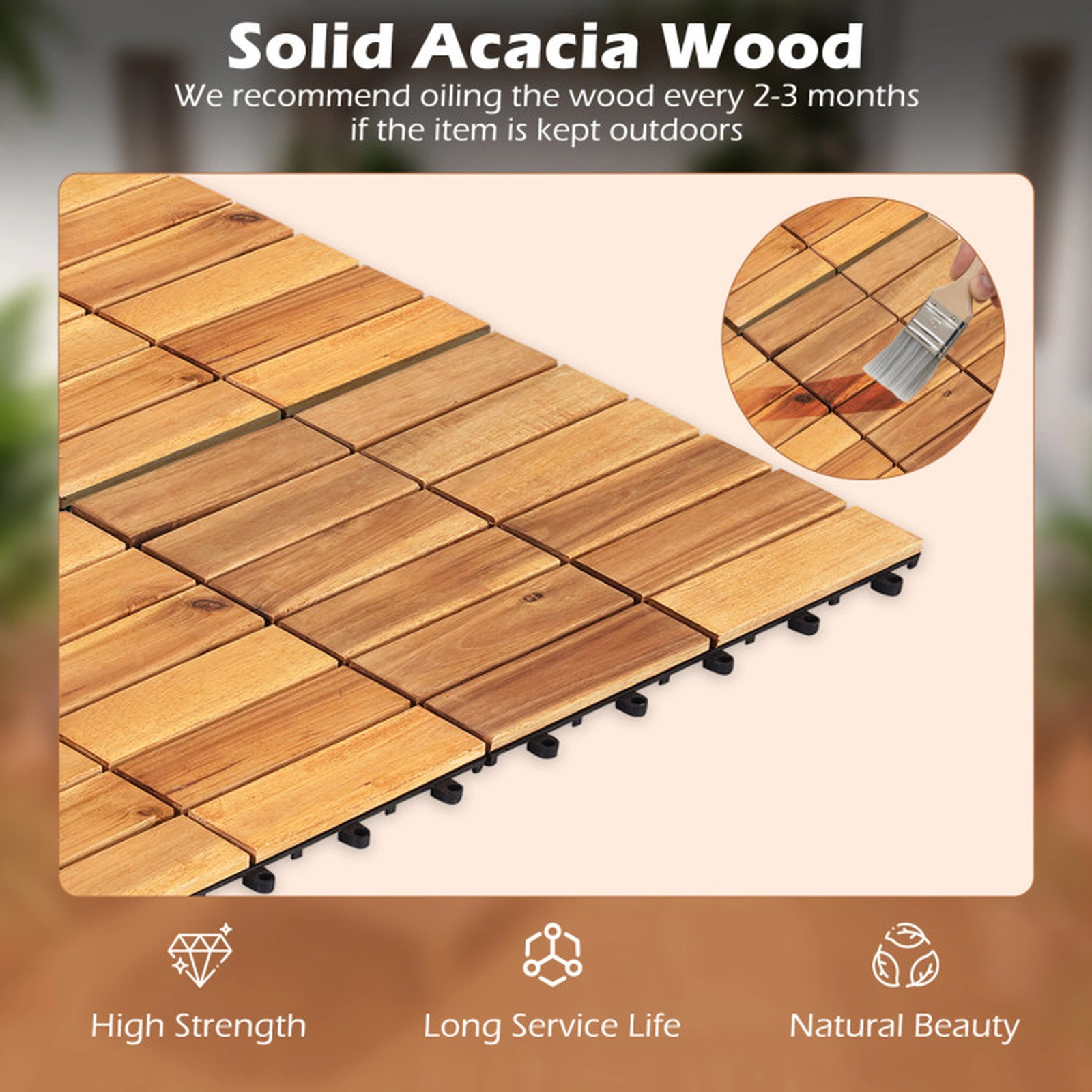 SUGIFT Natural 54-Piece Acacia Wood Deck Tiles with Anti-Slip Surface 12-in W 12-in D 500-lb Tile Capacity