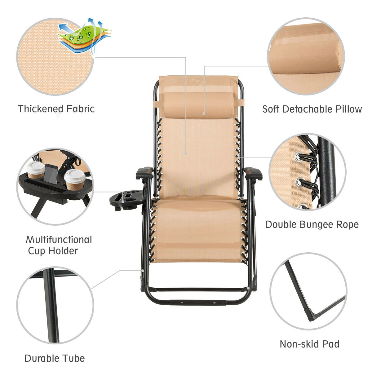 Hivvago Oversize Lounge Chair Patio Heavy Duty Folding Recliner