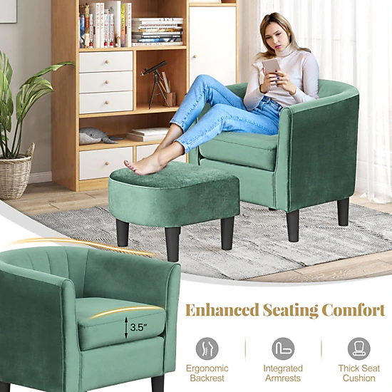 Hivvago Teddy Fabric Armchair with Matching Footrest