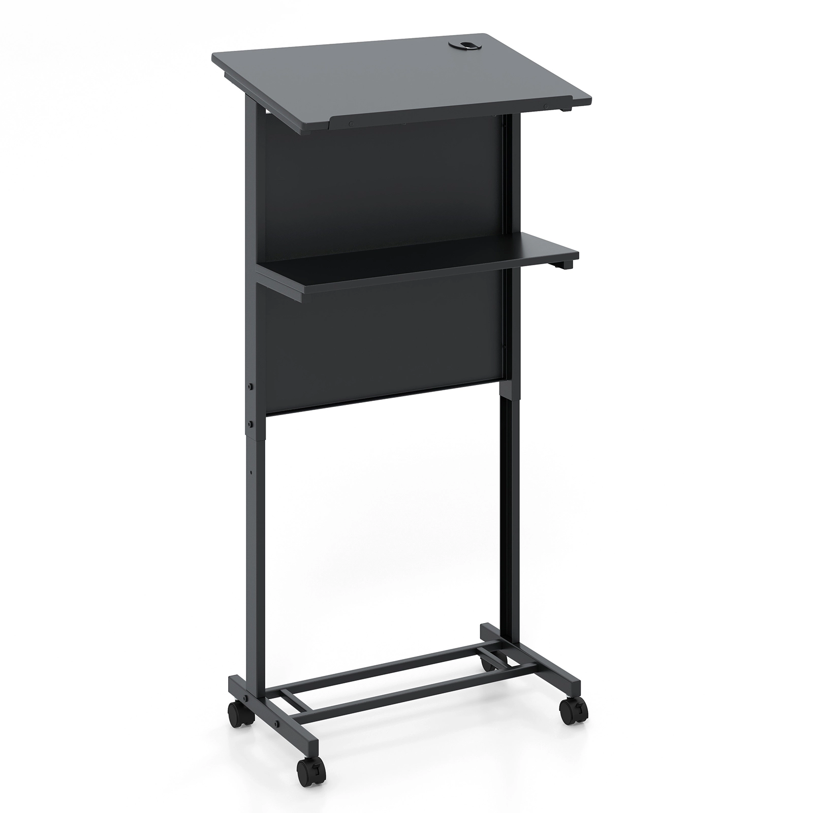 SUGIFT 3-Position Height Adjustable Lectern Lap Desk Table with Tilted Tabletop 45-lb Capacity with Storage Shelf Black