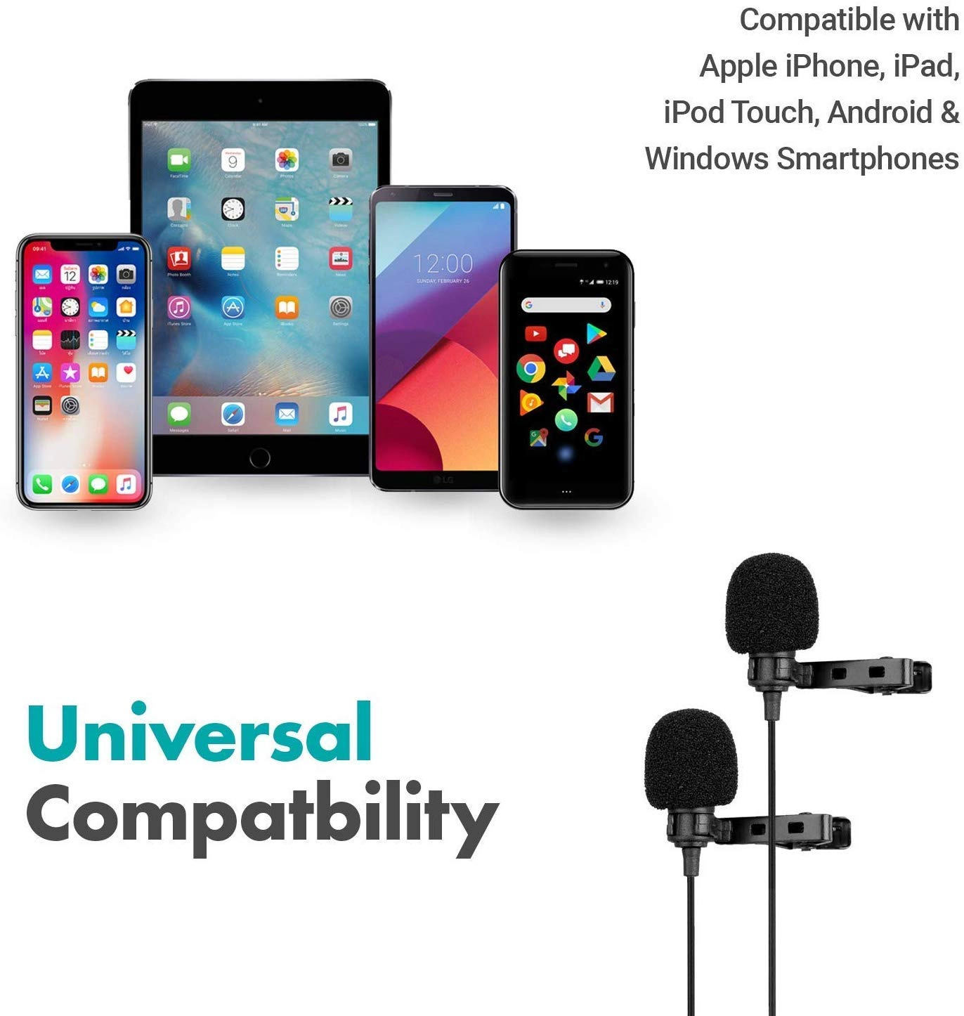 Movo Professional Lavalier Lapel Clip-on Interview Podcast Microphone with Secondary Mic and Headphone Monitoring Input