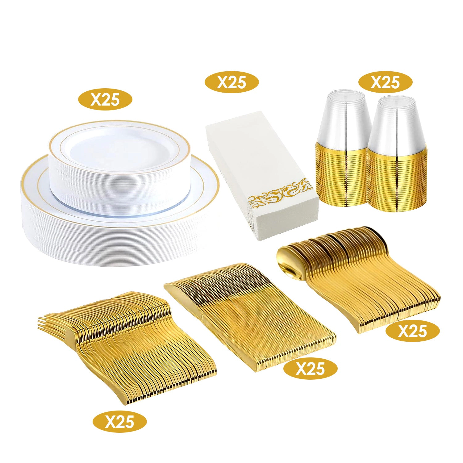 GBruno 175-Piece Gold Rim Disposable Dinnerware Set