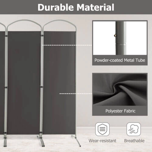 SUGIFT Gray 4-Panel Folding Room Divider Partition Screen with Curved Base and 87-in by 74-in Coverage