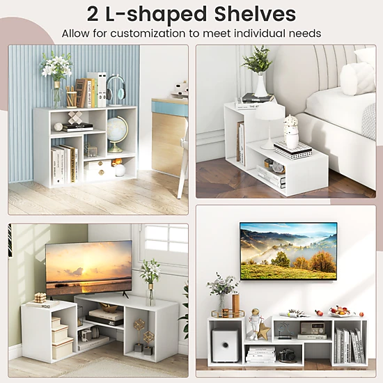 SUGIFT White Expandable TV Stand for TVs up to 55 in, 2-Piece Media Console