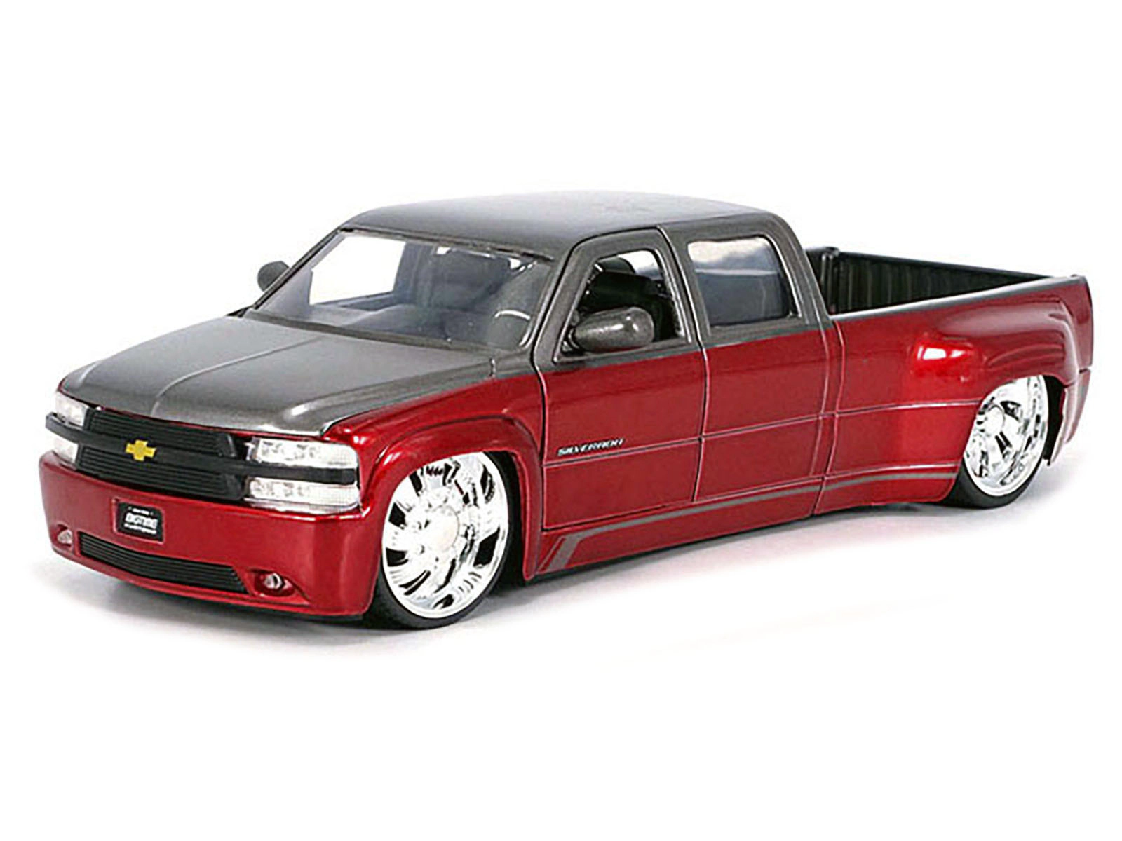 Jada 1999 Chevrolet Silverado Dually Pickup Truck Red Metallic and Gray with Custom KMC Wheels "Just Trucks"