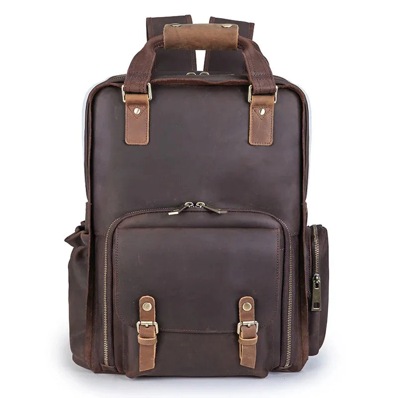 Steel Horse Leather Unisex The Gaetano | Large Leather Backpack Camera Bag with Tripod Holder