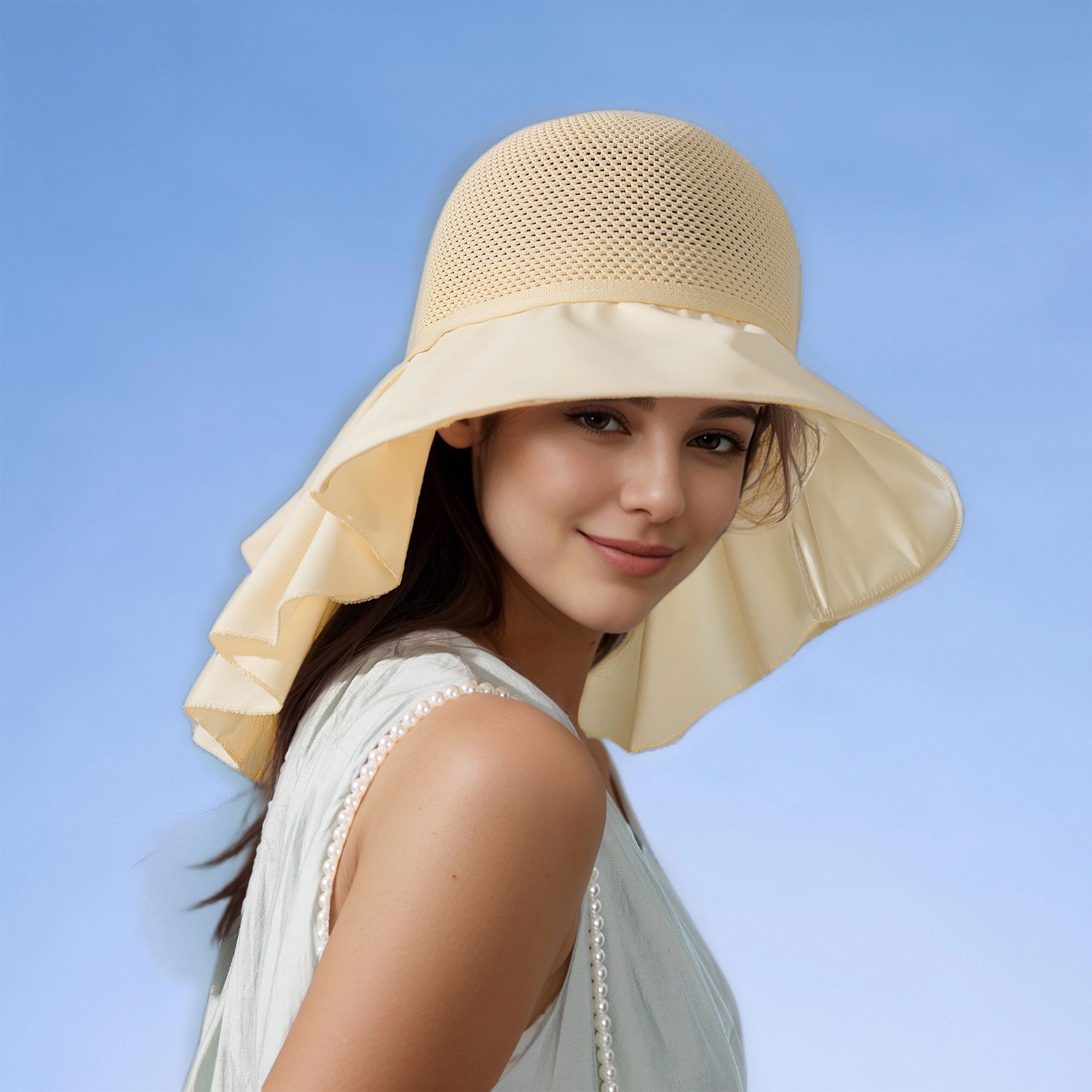 Anna-Kaci Womens Mesh Panel Wide Brim Sun Hat with Back Flap UV Protection and Tie Detail for Outdoor Activities