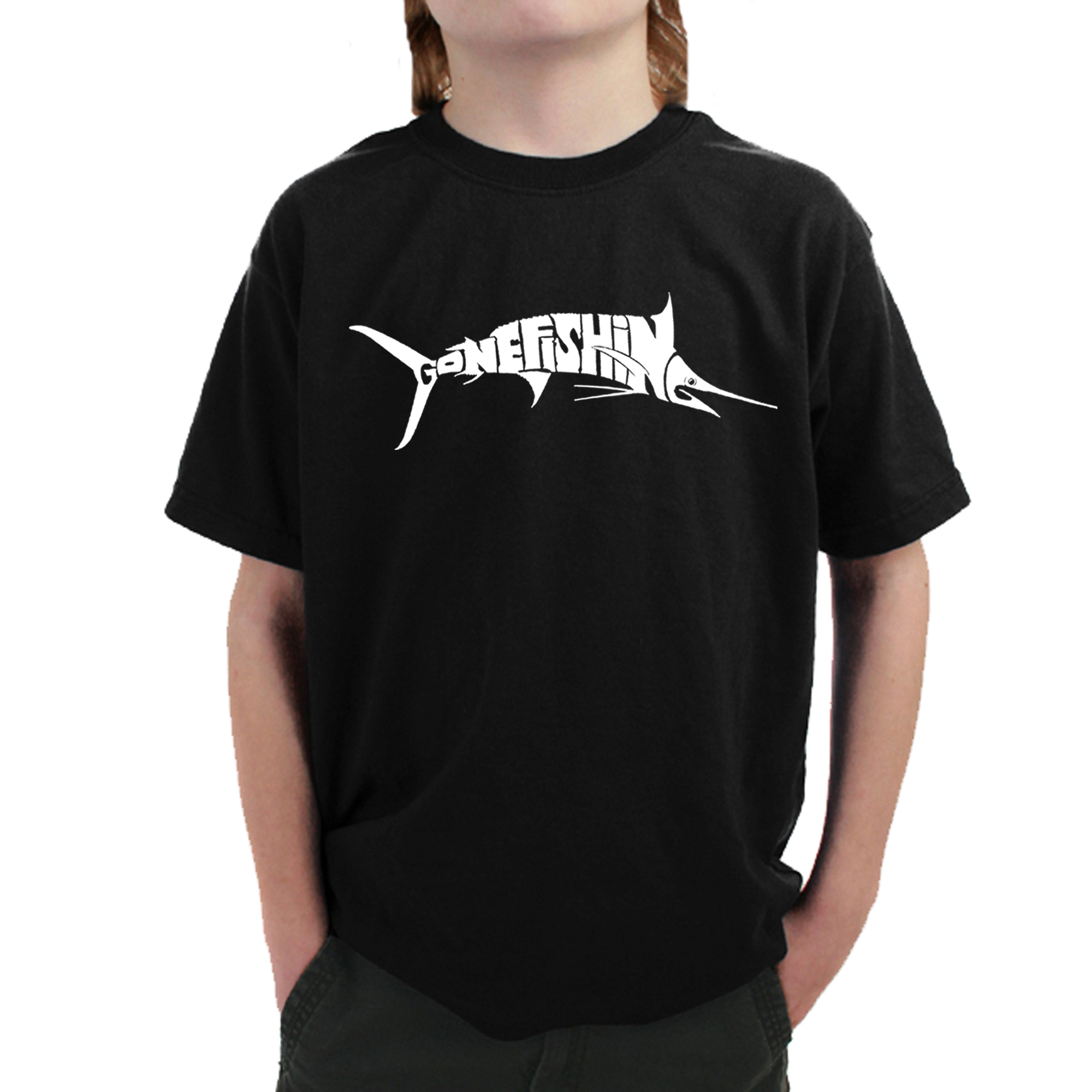 LA Pop Art Boy's Word T-Shirt - Marlin Gone Fishin