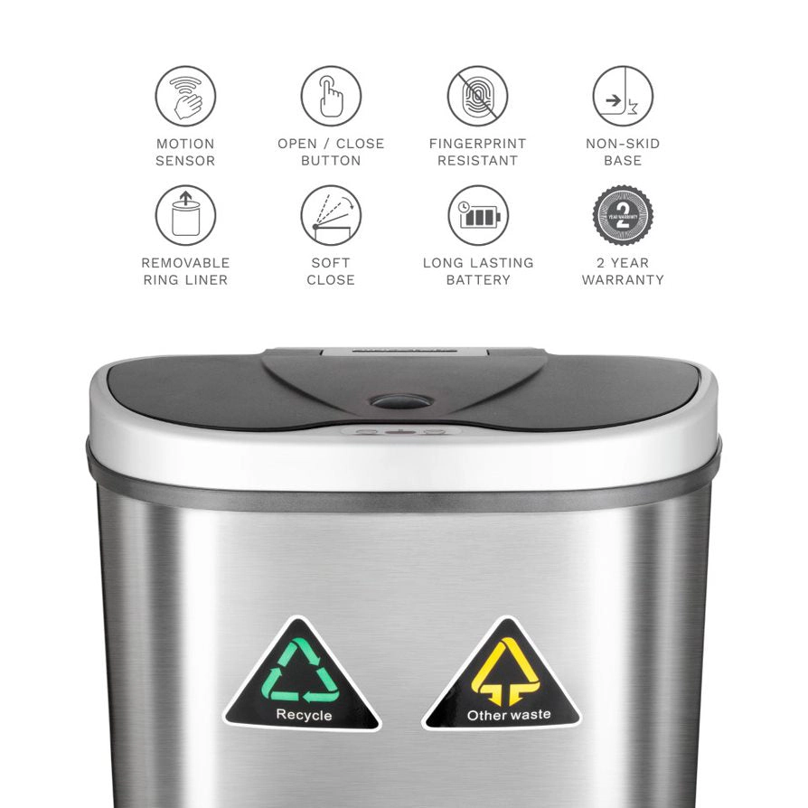 Ninestars Classic Dual-Compartment 18.5-Gallon Stainless Steel Motion Sensor Trash Can