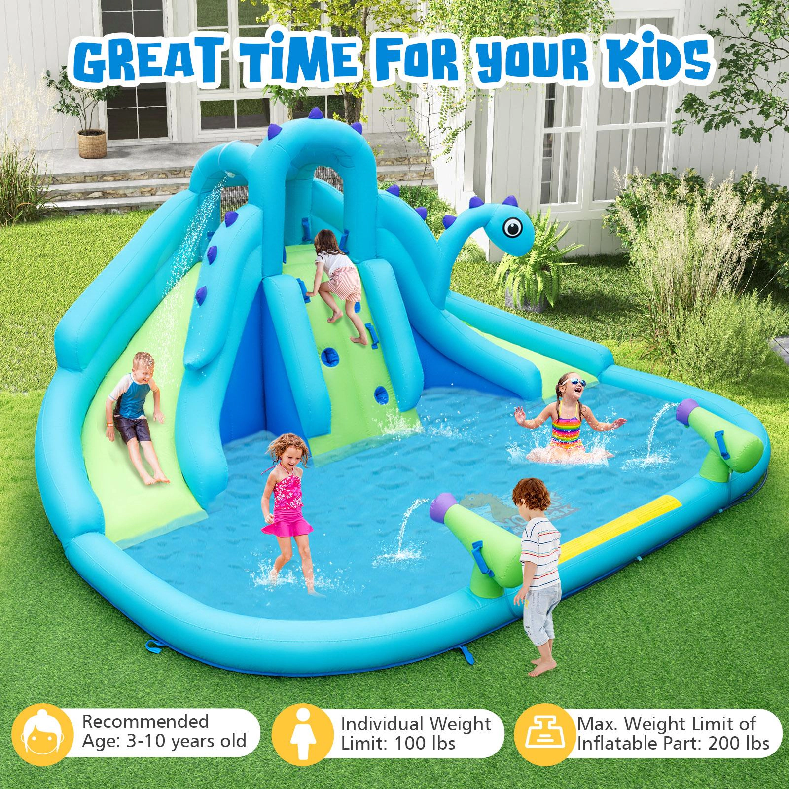 SUGIFT Dual Slides Climbing Wall and Large Splash Pool No Blower Kids Inflatable Water Slide
