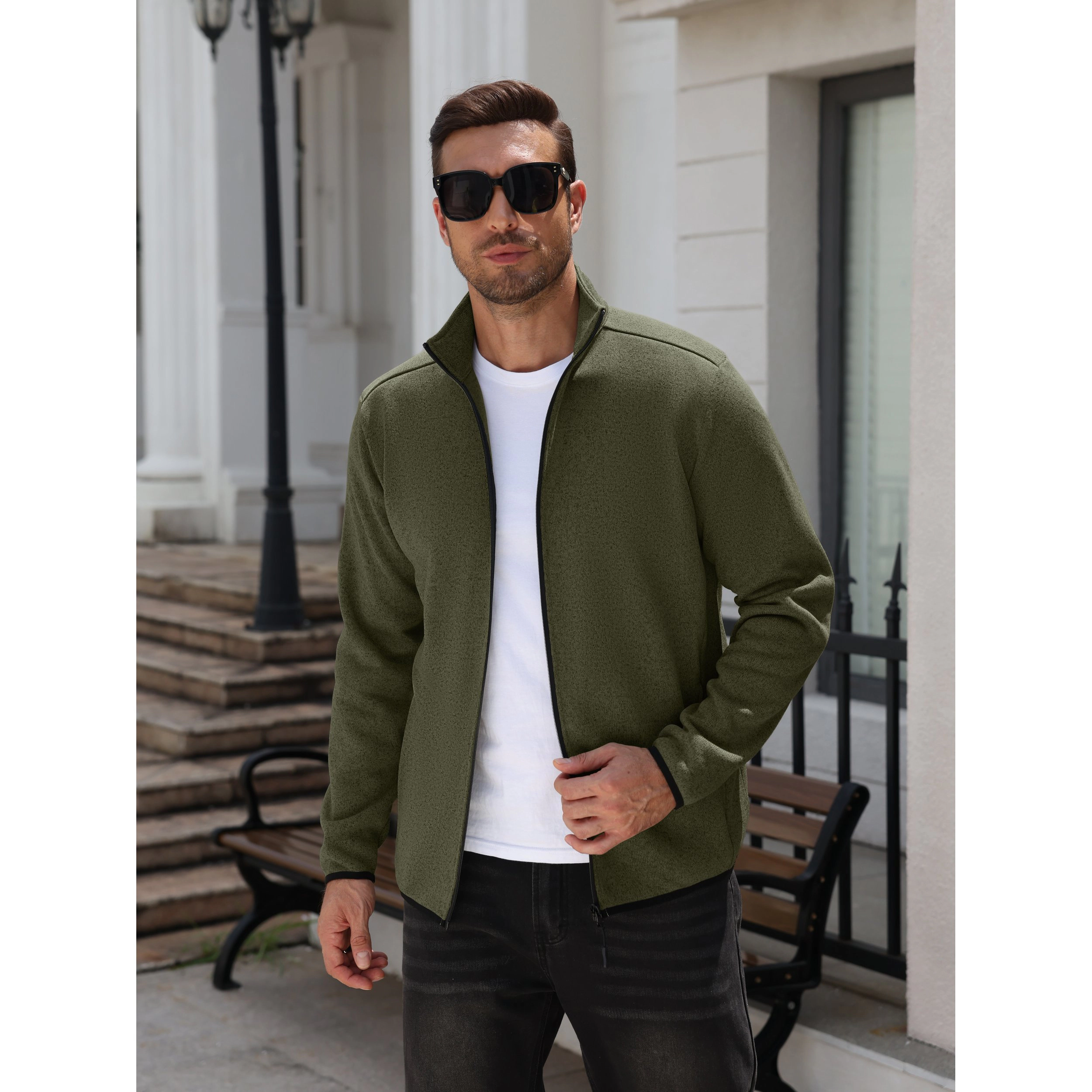 COOFANDY Men's Full Zip Knit Fleece Jacket with Pockets