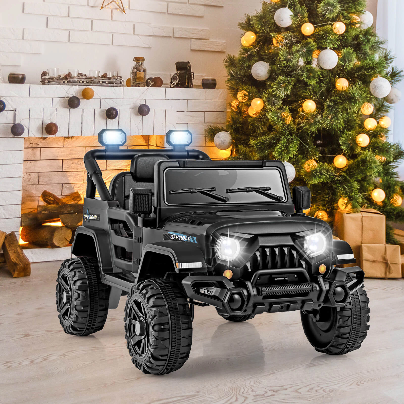 Costway 12V Kids Ride on Truck Car w/Remote Control, Threaded Wheels 3 Speeds LED Lights Pink