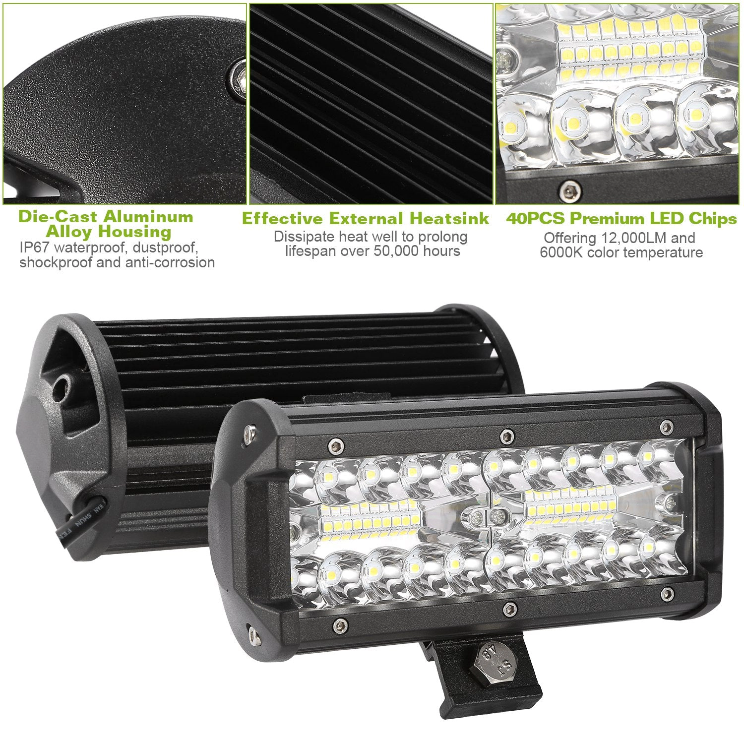 GBruno 7 Inch 120W LED Work Light Bar