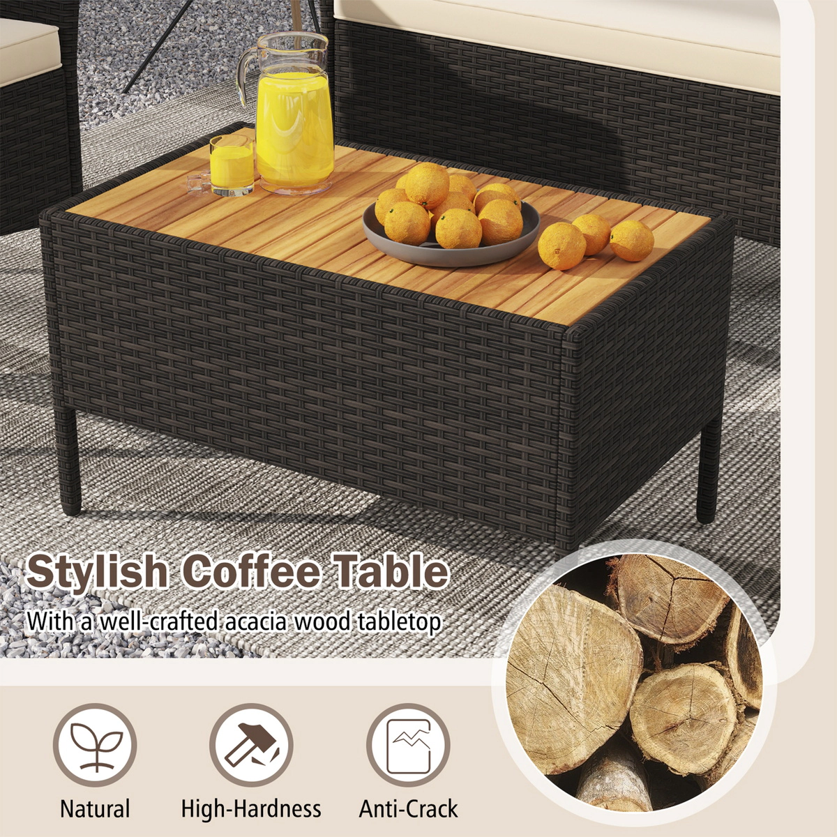 SUGIFT Patio Wicker Sofa Conversation Set with Loveseat 400/800-lb Capacity Mix Brown with Beige/Gray/Red Cushions