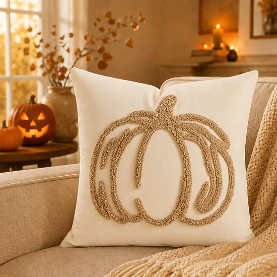 Alilang Fall Tufted Pumpkin Outline Decorative Throw Pillow Cover