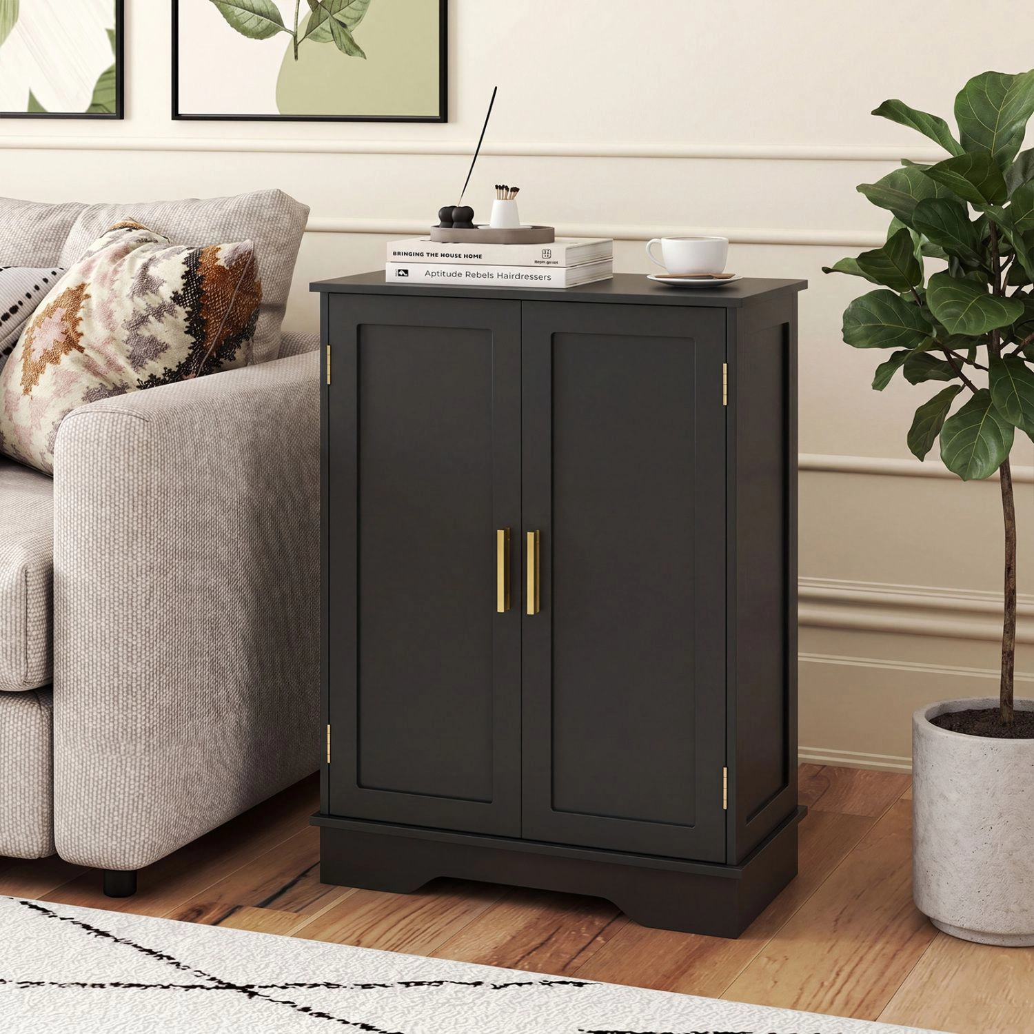 SlickBlue Black Compact Floor Cabinet for Bathroom Kitchen and Living Spaces