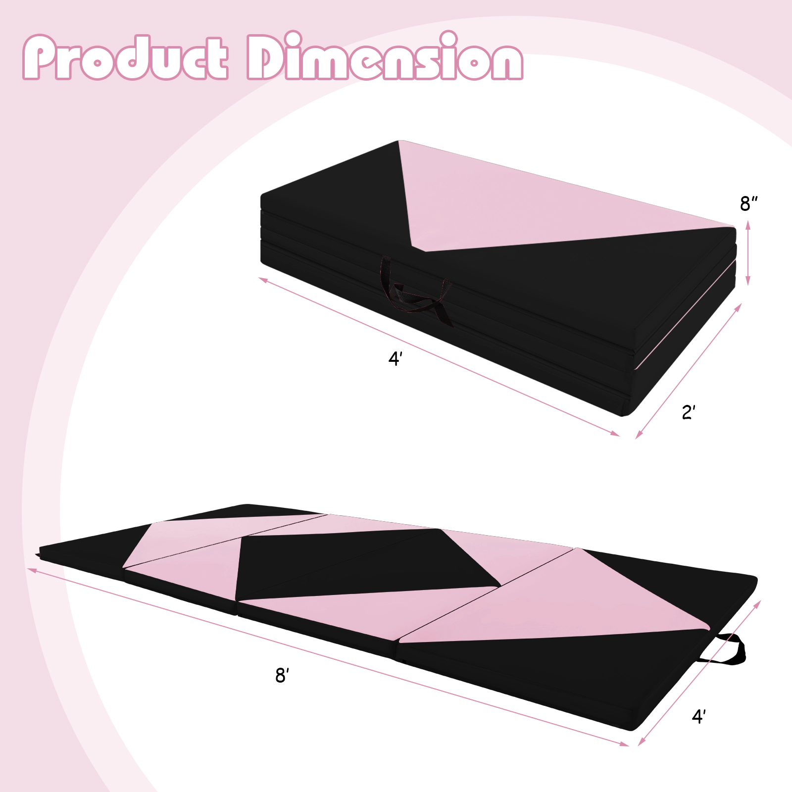 SUGIFT Black 4-Panel Folding Gymnastics Tumbling Mat with Hook and Loop Fasteners 8-ft W 4-ft D 2-in H