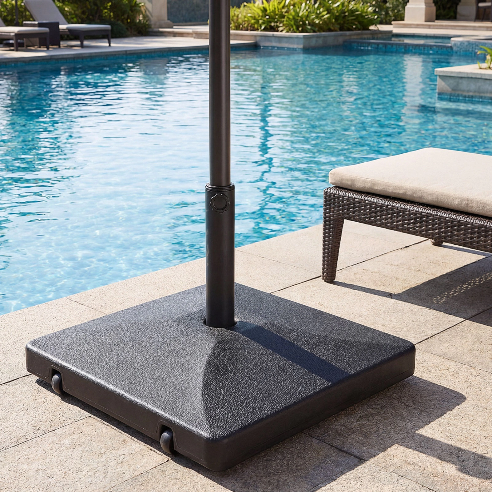 SUGIFT Black Fillable Patio Umbrella Base, 90 lb Capacity, Wheels, Handle and Dual Pole Adapters