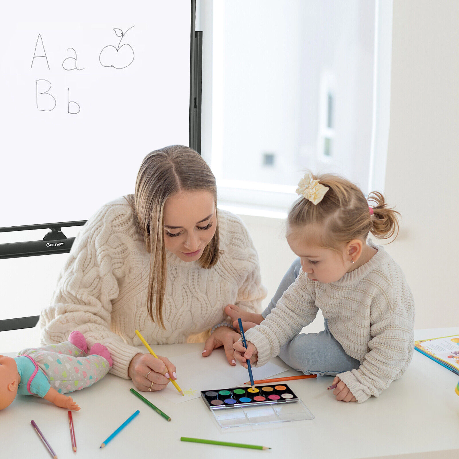 SUGIFT 48-in x 36-in Magnetic Double-Sided Reversible Dry Erase Board 50-in x 21.5-in x 63-in 4 Wheels White