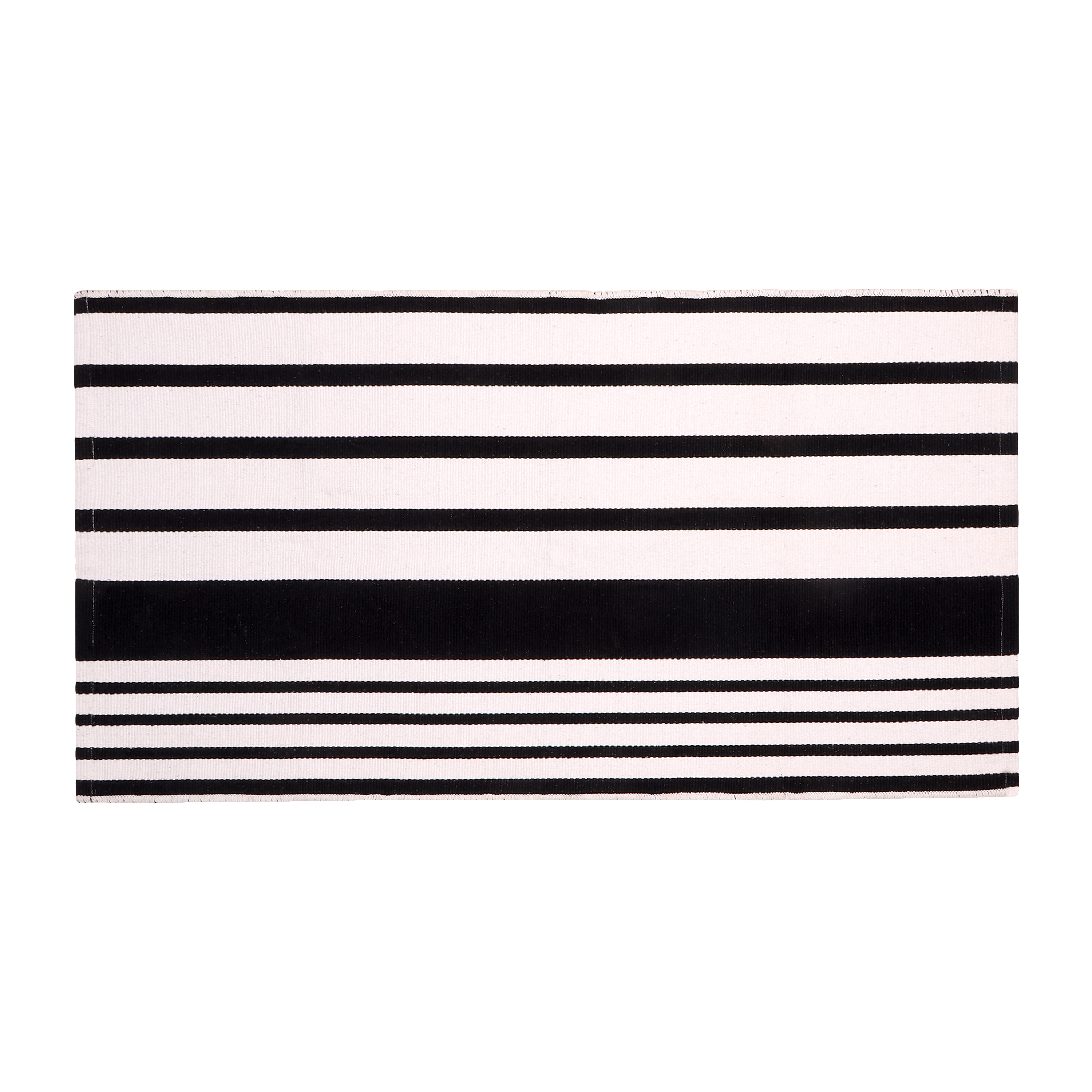 A1 Home Collections 24 x 51 Hand Woven Black and White Striped Cotton Layering Rug, Machine Washable