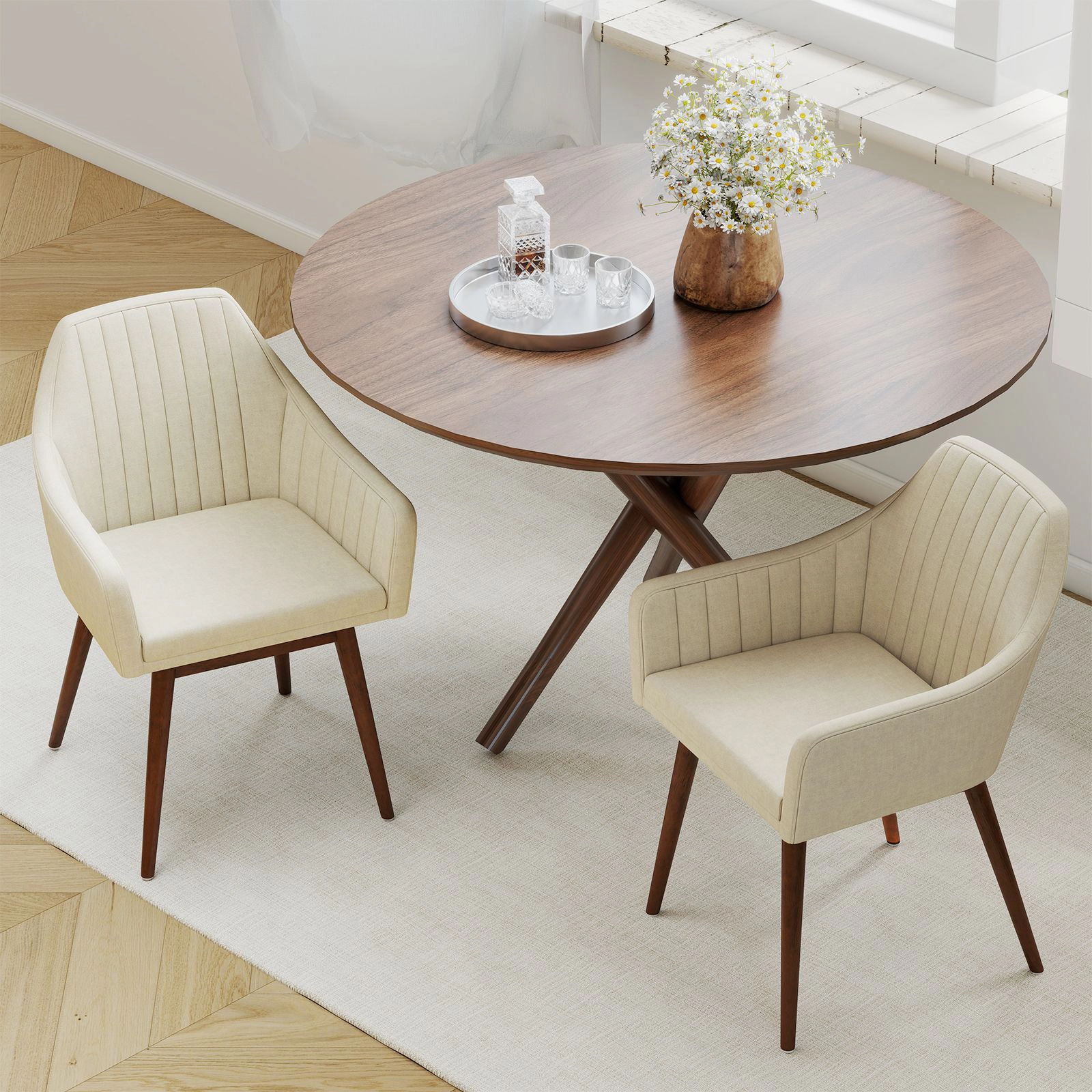 SlickBlue Upholstered Accent Chairs, Rubber Wood Legs, Armrests, 2 Pack