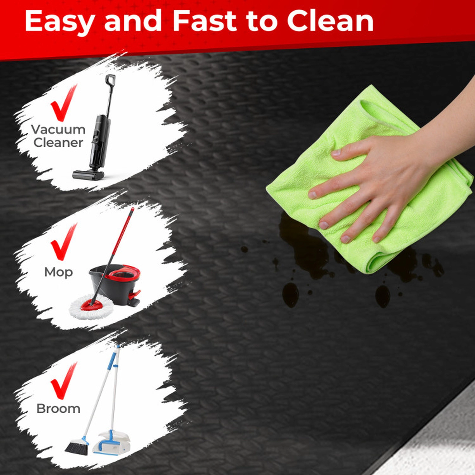 SUGIFT Black 4-Pack PE Garage Floor Mats with Non-Slip 3D Diamond Pattern 7.7-ft W 3.8-ft D 7-mm Thickness