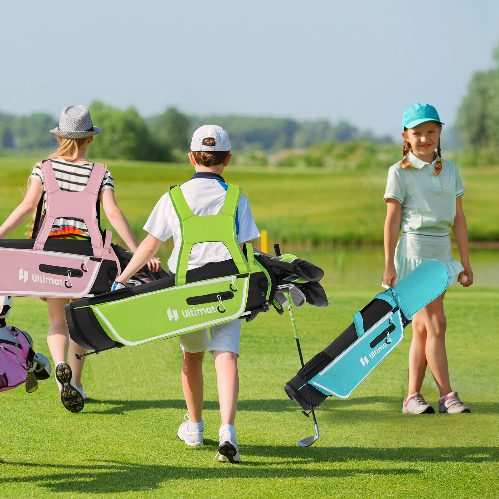 SUGIFT Junior Complete Golf Club Set with Stand Golf Bag and Rain Hood for Kids Ages 11-13 Sports Bag Green
