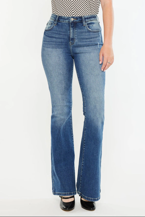 KanCan Women's Curvy Essentials High Rise Wide Flare Jeans Tana