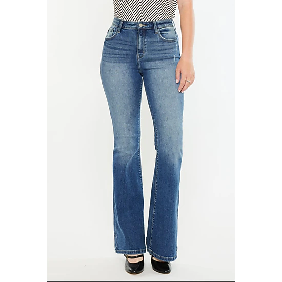 KanCan Women's Curvy Essentials High Rise Wide Flare Jeans Tana