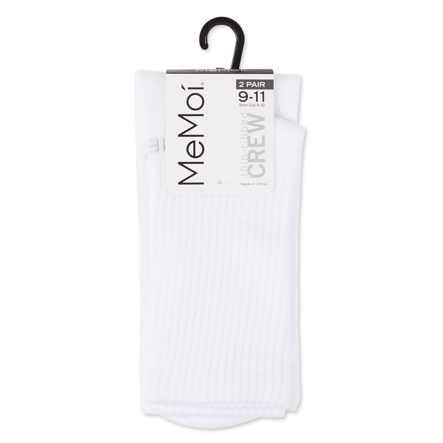 MeMoi Women's 2 Pair Pack Thin Ribbed Crew Socks